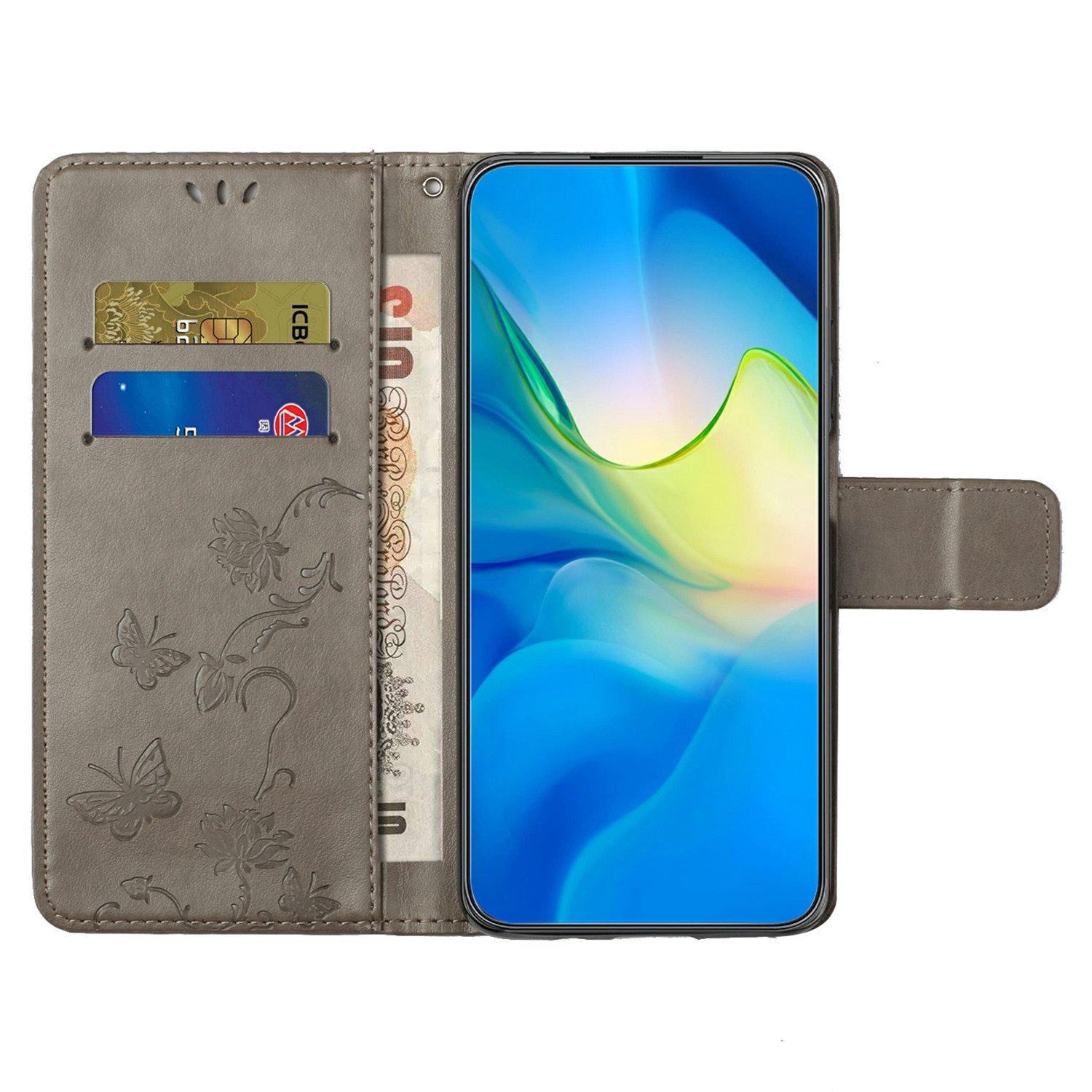Étui en cuir à papillons pour Samsung Galaxy A17, Gris
