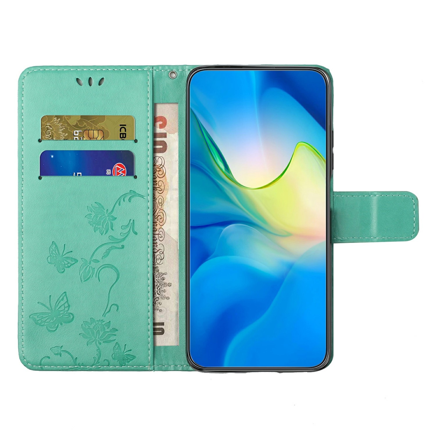 Étui en cuir à papillons pour Samsung Galaxy A17, Vert
