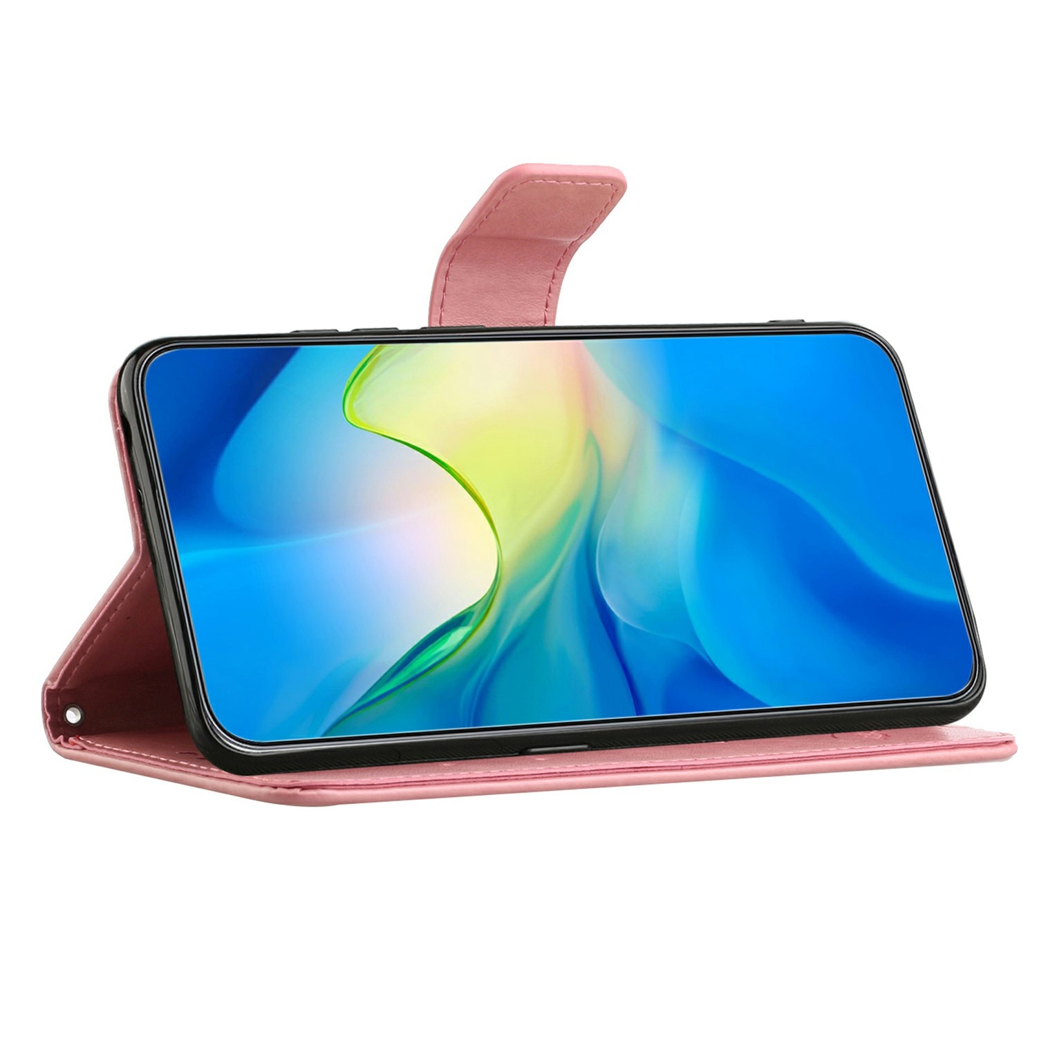 Étui en cuir à papillons pour Samsung Galaxy A17, Rose