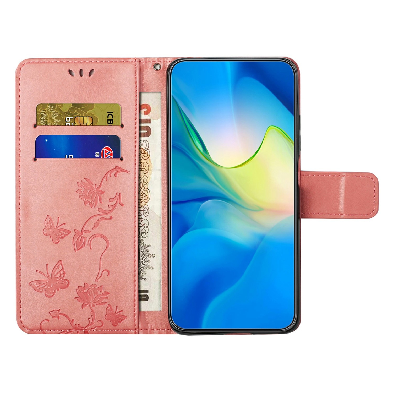 Étui en cuir à papillons pour Samsung Galaxy A26, Rose