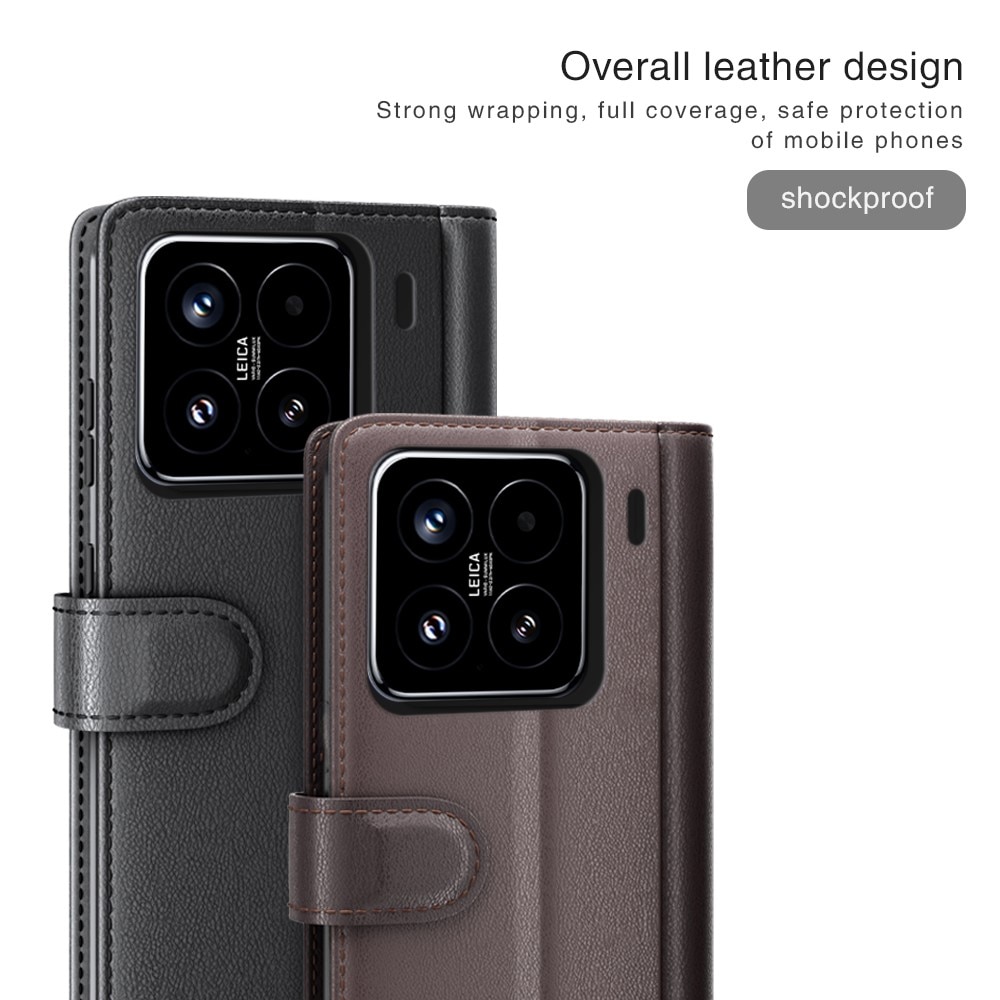 Étui en cuir veritable Xiaomi 15, Noir