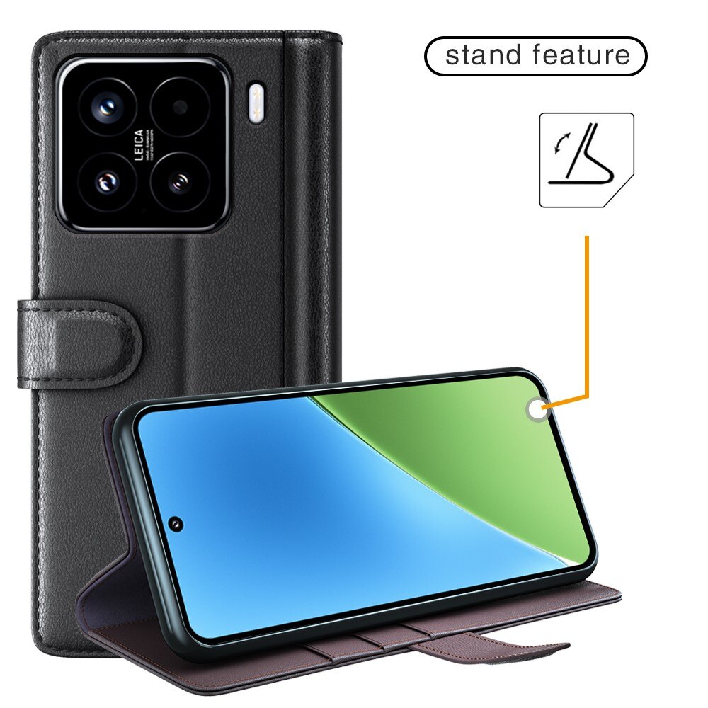 Étui en cuir veritable Xiaomi 15, Noir