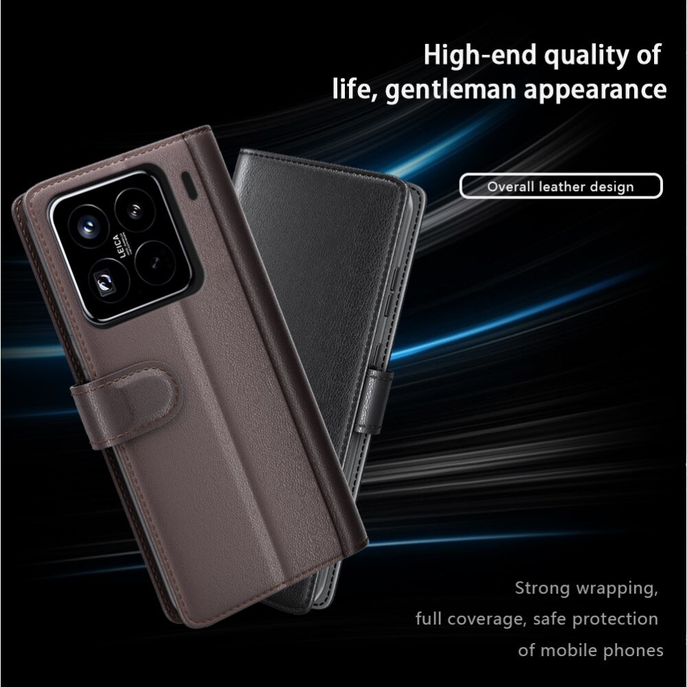 Étui en cuir veritable Xiaomi 15 Pro, Noir