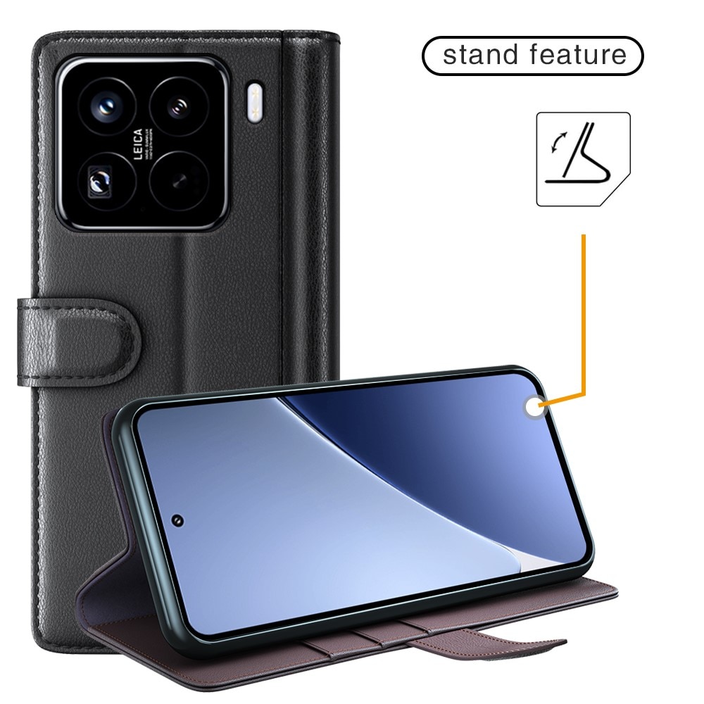Étui en cuir veritable Xiaomi 15 Pro, Noir