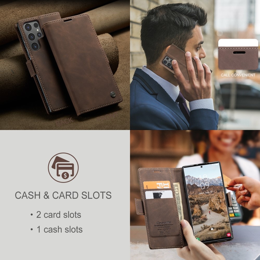 Étui portefeuille mince Samsung Galaxy S25 Ultra, Marron