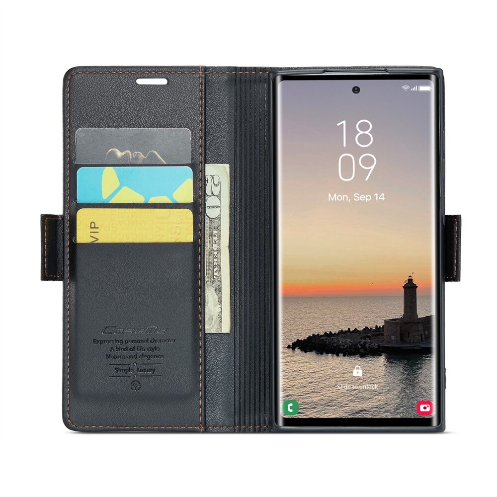 Étui portefeuille mince anti-RFID Samsung Galaxy S25 Ultra, Noir