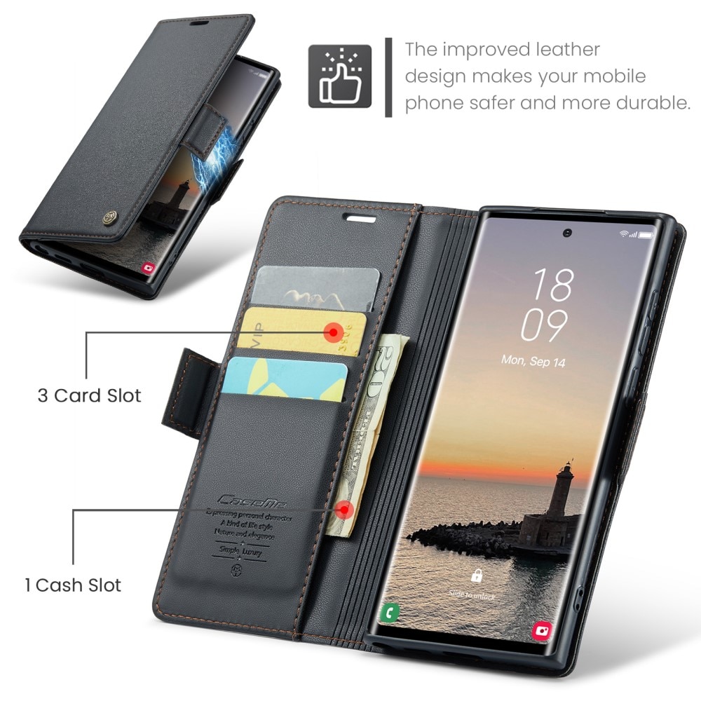 Étui portefeuille mince anti-RFID Samsung Galaxy S25 Ultra, Noir