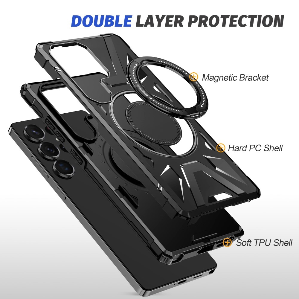 Coque hybride Tech MagSafe Ring Samsung Galaxy S25 Ultra, noir