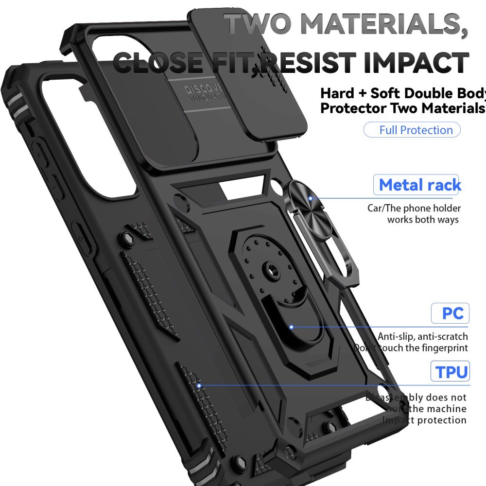 Coque Hybride Ring avec Protège Caméra Samsung Galaxy A56, Noir