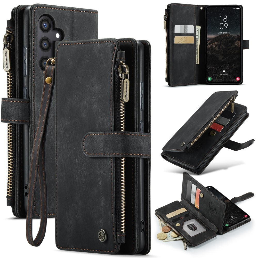 Étui portefeuille à glissière Samsung Galaxy S25, Noir