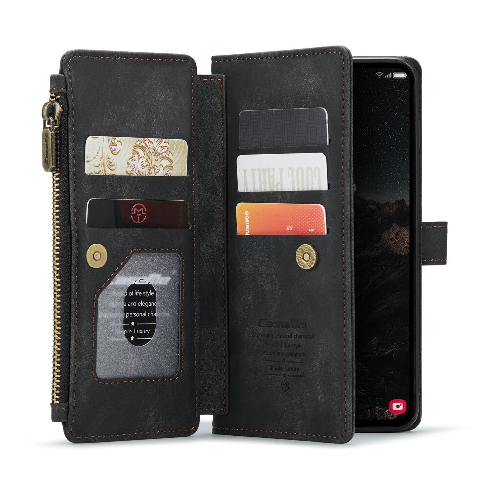 Étui portefeuille à glissière Samsung Galaxy S25, Noir