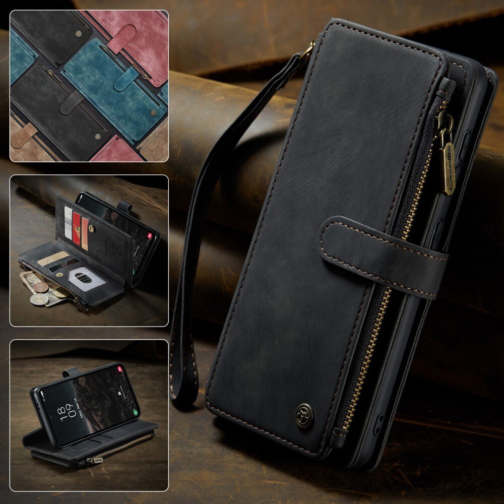 Étui portefeuille à glissière Samsung Galaxy S25, Noir