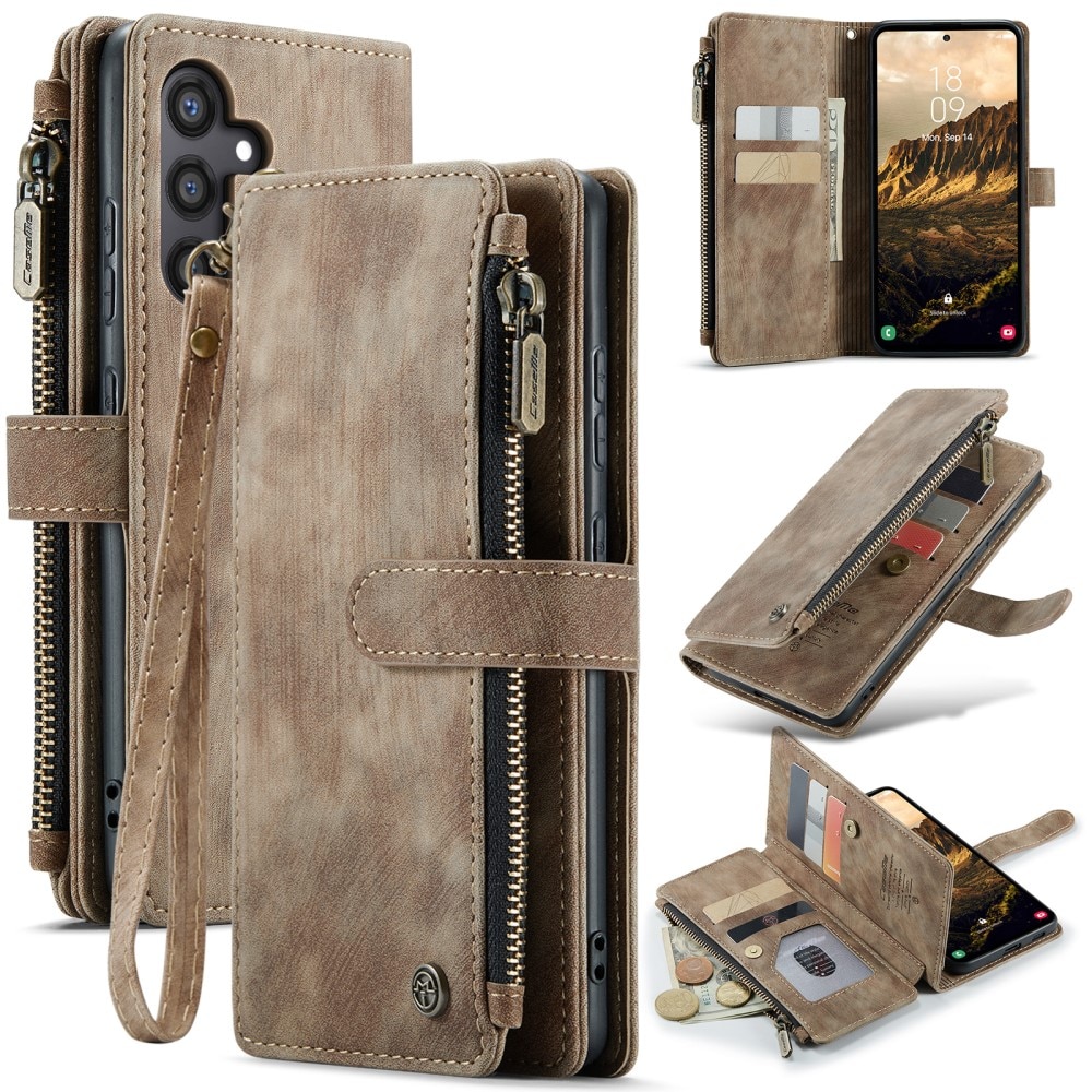 Étui portefeuille à glissière Samsung Galaxy S25, Marron