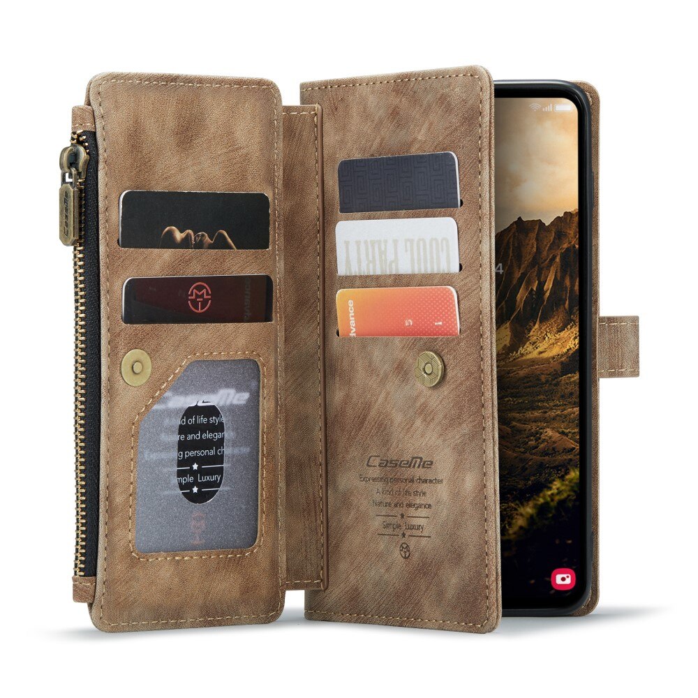 Étui portefeuille à glissière Samsung Galaxy S25, Marron