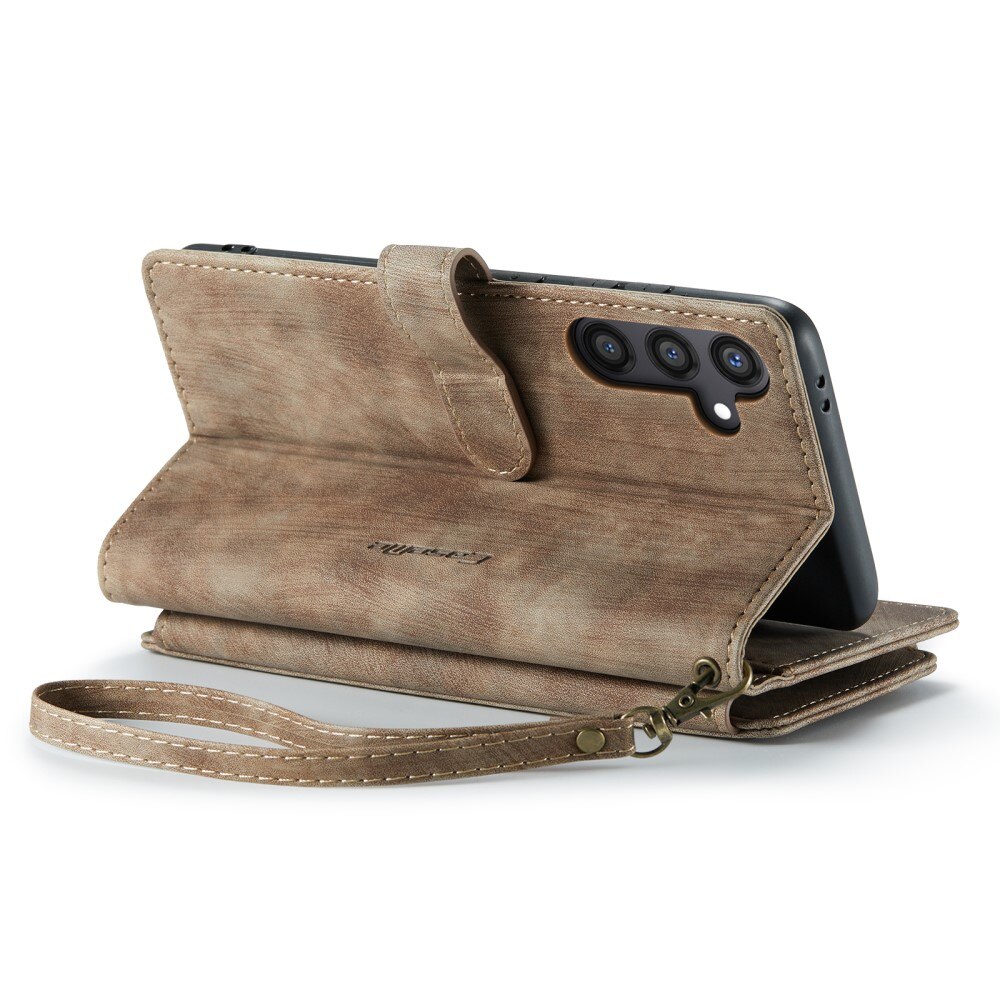 Étui portefeuille à glissière Samsung Galaxy S25, Marron