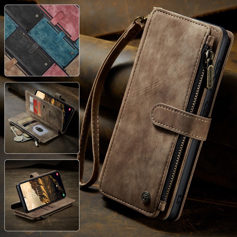 Étui portefeuille à glissière Samsung Galaxy S25, Marron