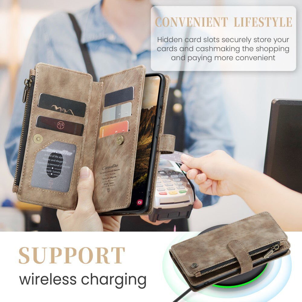 Étui portefeuille à glissière Samsung Galaxy S25, Marron