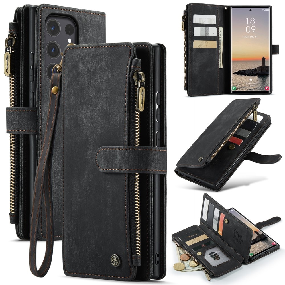 Étui portefeuille à glissière Samsung Galaxy S25 Ultra, Noir