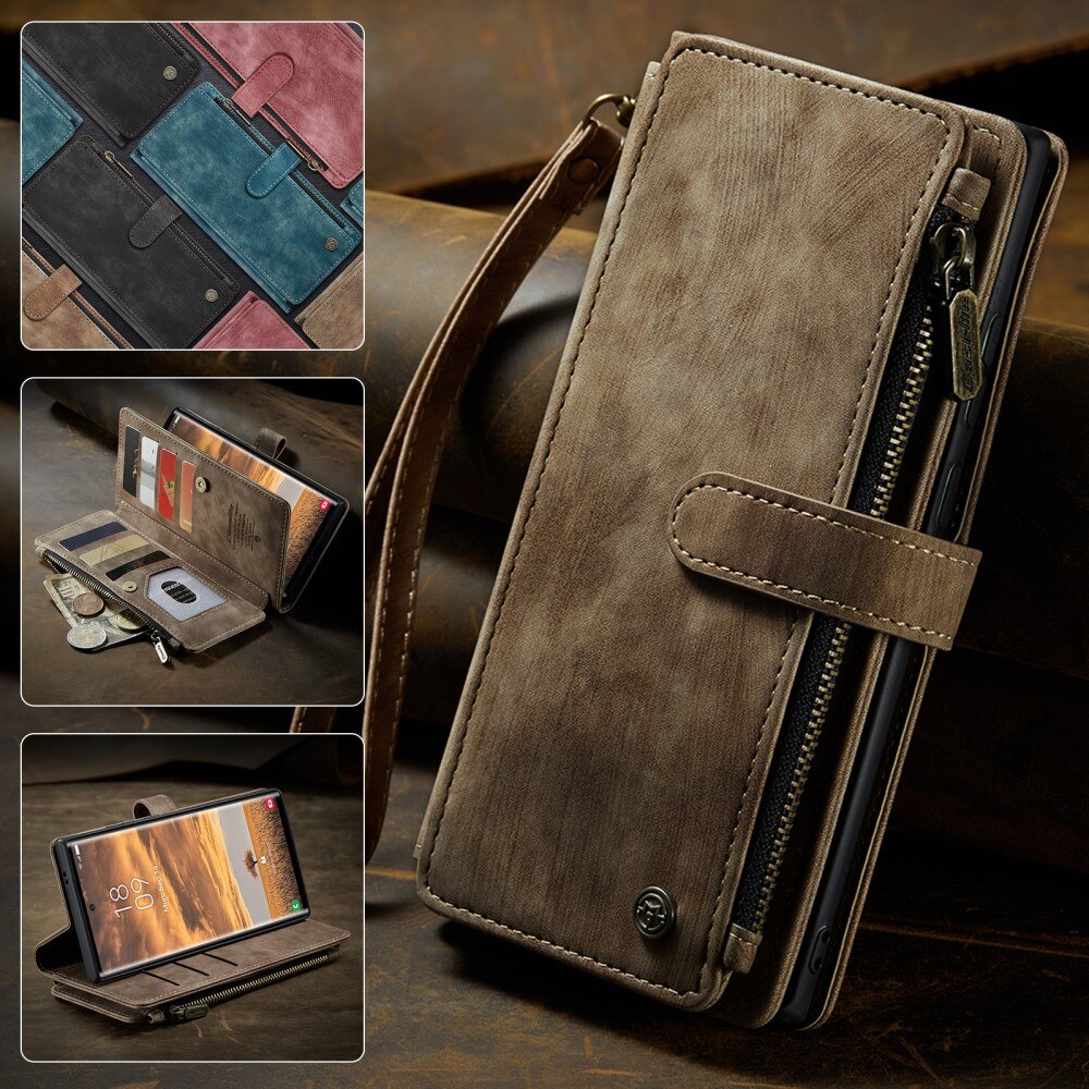 Étui portefeuille à glissière Samsung Galaxy S25 Ultra, Marron
