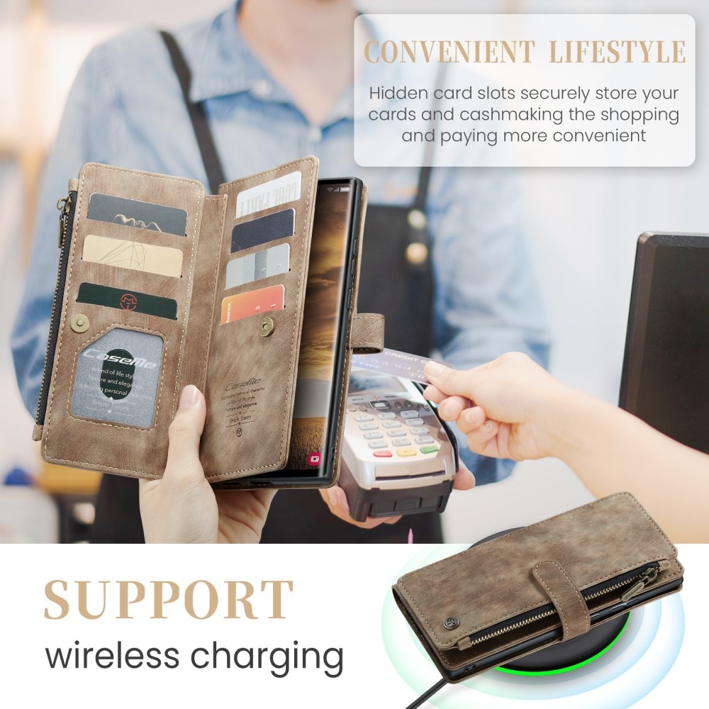 Étui portefeuille à glissière Samsung Galaxy S25 Ultra, Marron