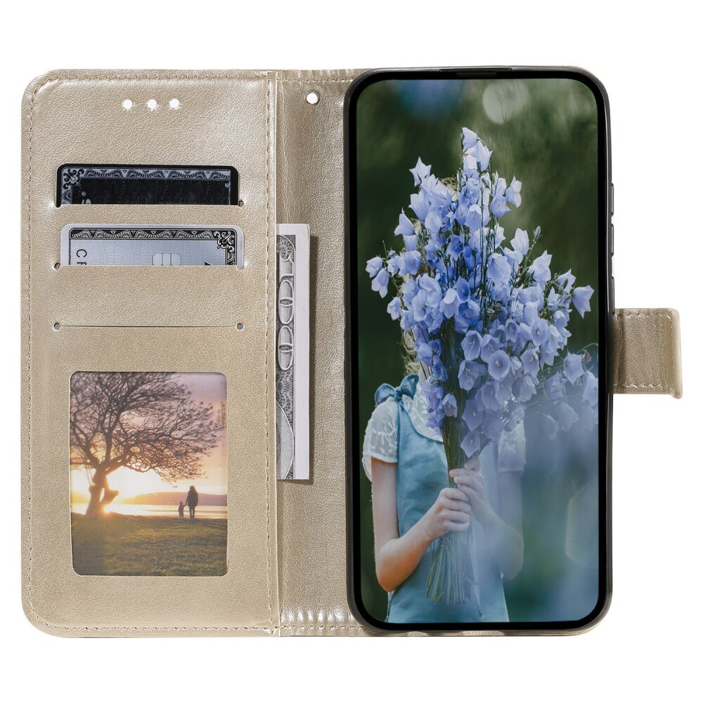 Étui en cuir Mandala Motorola Moto G15, or