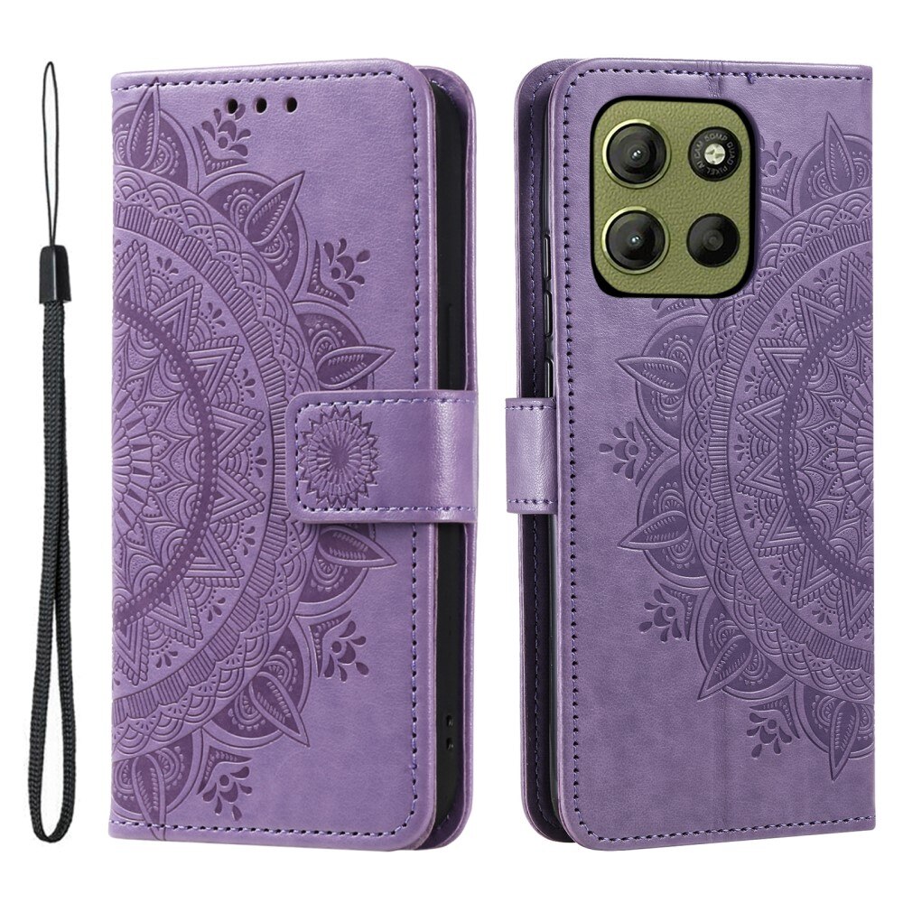 Étui en cuir Mandala Motorola Moto G15 Power, violet