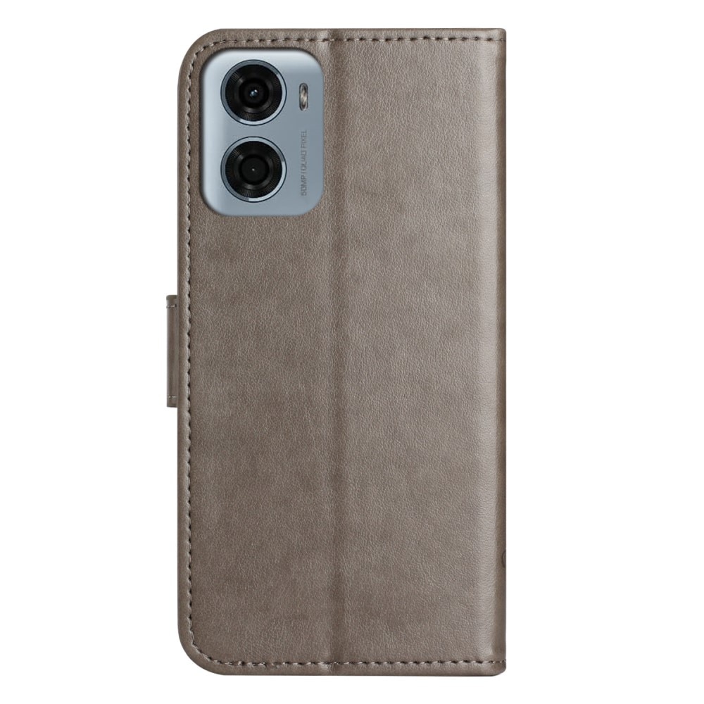 Étui en cuir à papillons pour Motorola Moto E15, Gris