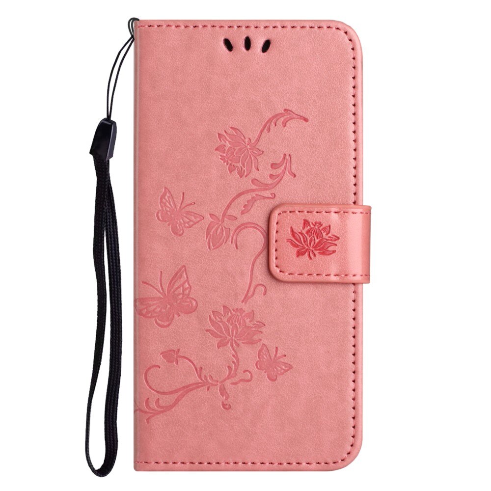Étui en cuir à papillons pour Motorola Moto E15, Rose