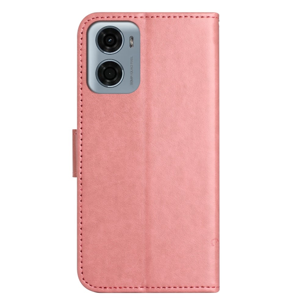 Étui en cuir à papillons pour Motorola Moto E15, Rose