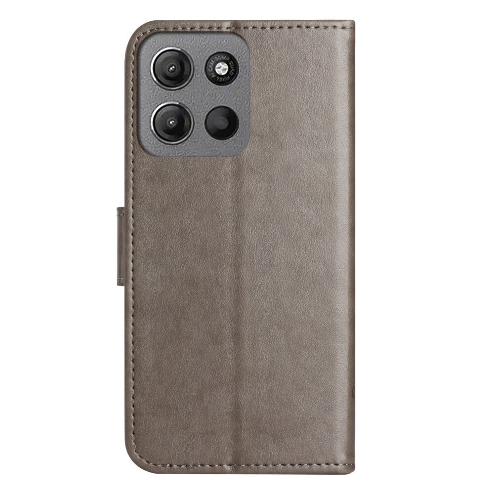 Étui en cuir à papillons pour Motorola Moto G15 Power, Gris