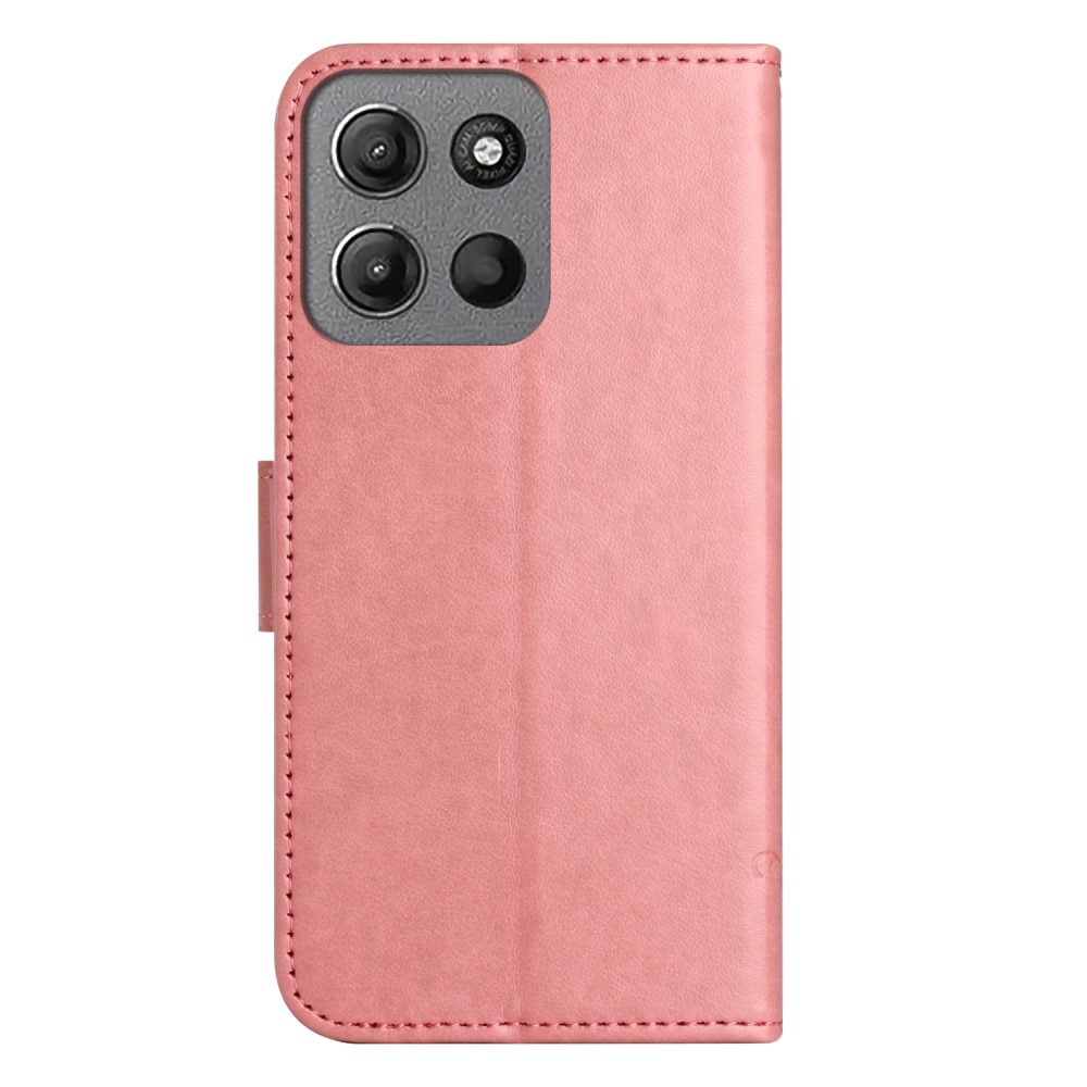 Étui en cuir à papillons pour Motorola Moto G15 Power, Rose