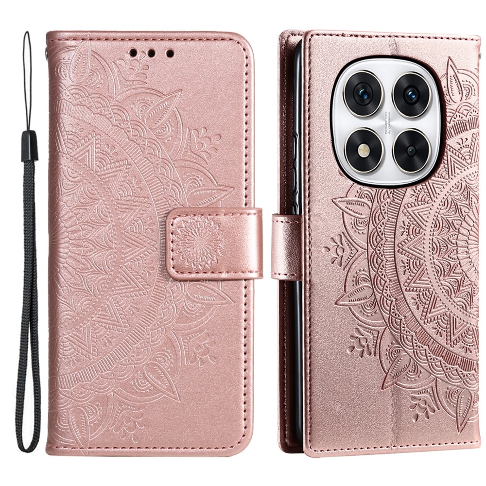 Étui en cuir Mandala Xiaomi Redmi Note 14 Pro Plus, or rose