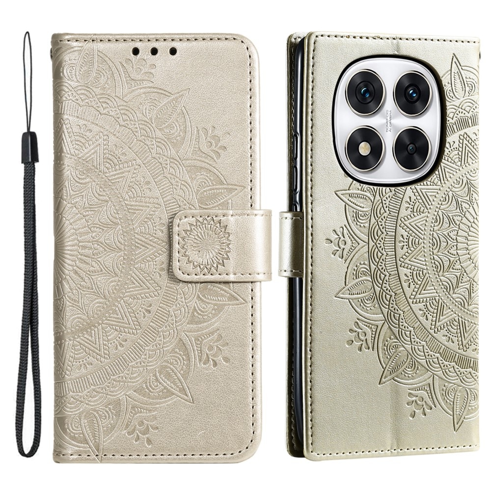 Étui en cuir Mandala Xiaomi Redmi Note 14 Pro Plus, or