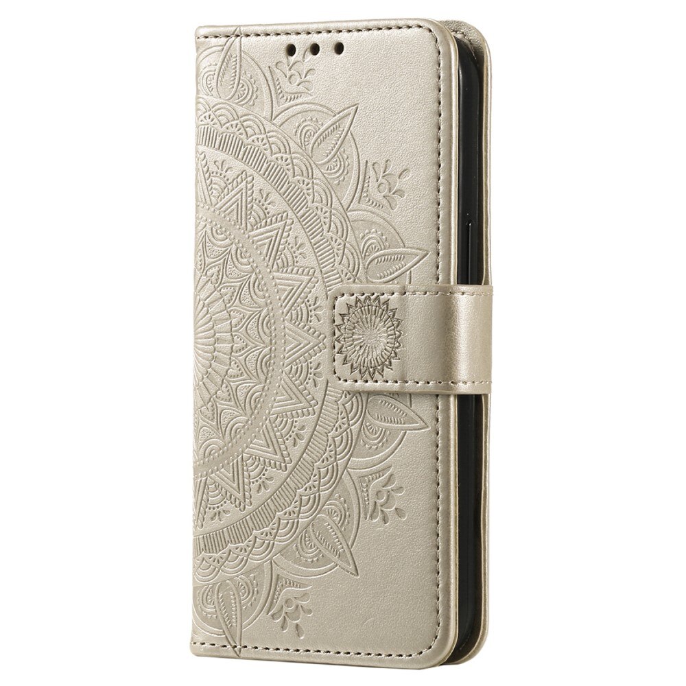 Étui en cuir Mandala Xiaomi Redmi Note 14 Pro Plus, or
