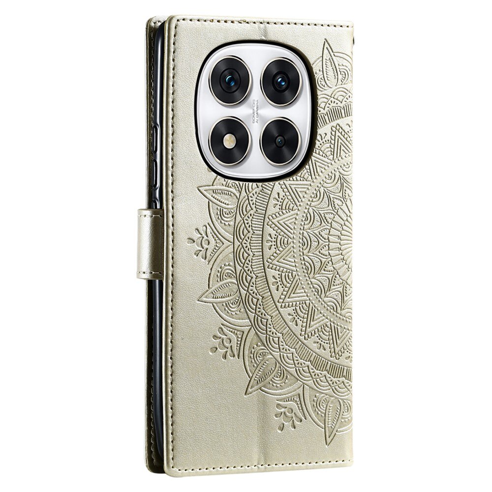 Étui en cuir Mandala Xiaomi Redmi Note 14 Pro Plus, or