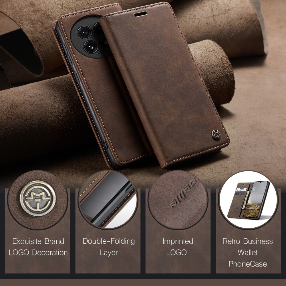 Étui portefeuille mince  OnePlus 13, Marron