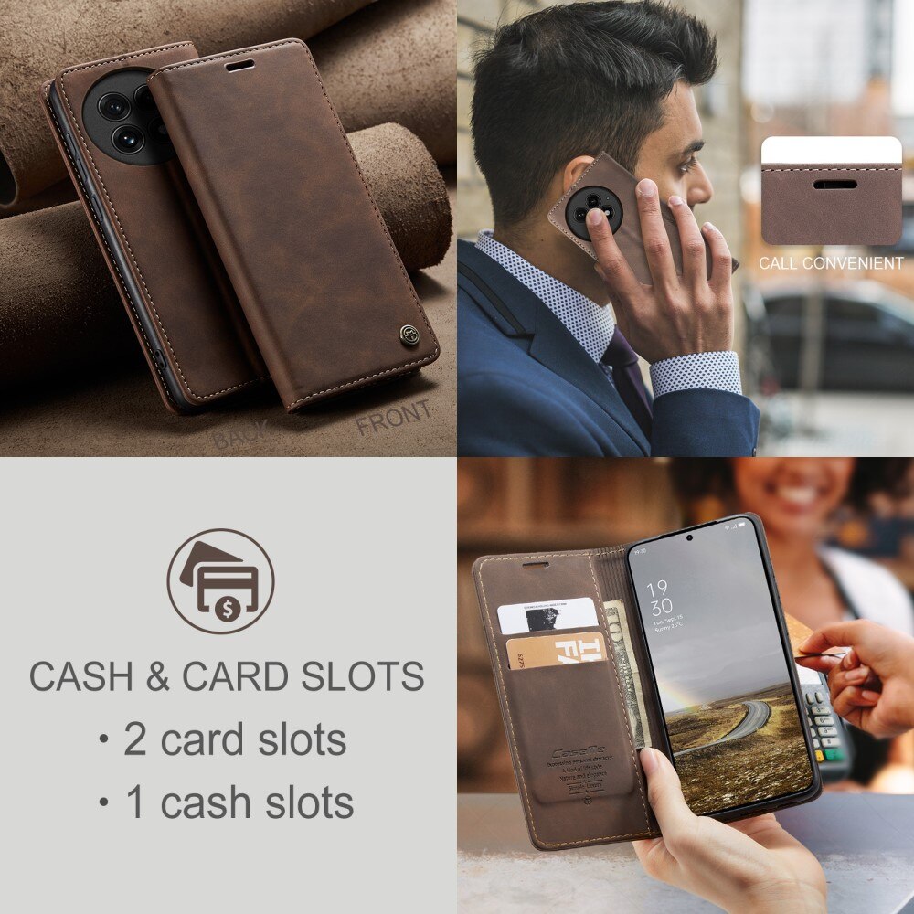 Étui portefeuille mince  OnePlus 13, Marron