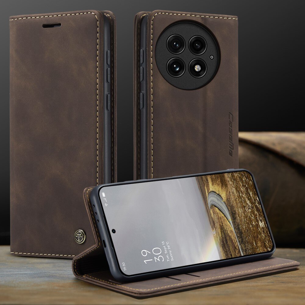 Étui portefeuille mince  OnePlus 13, Marron