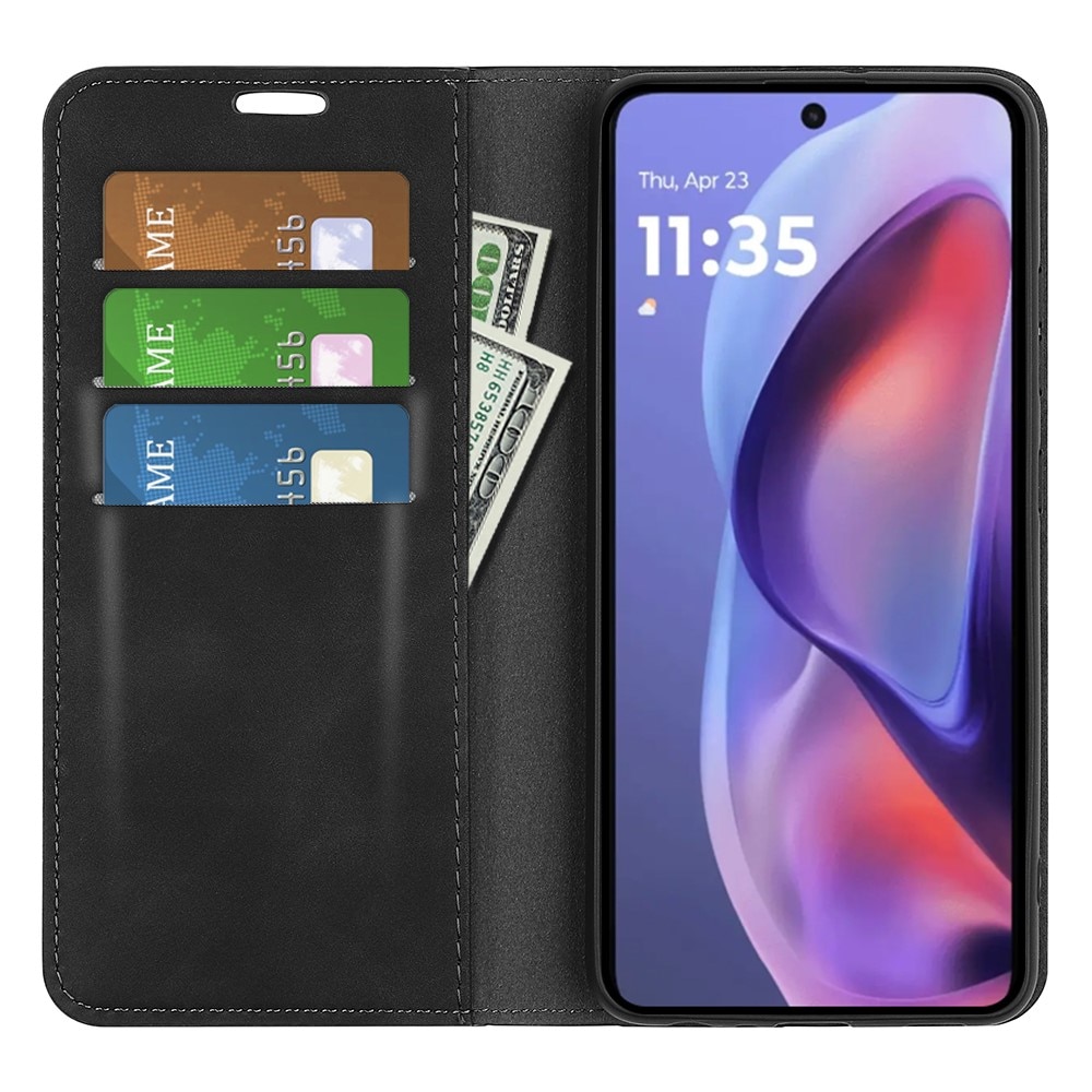 Coque portefeuille mince Motorola Moto E15, Noir