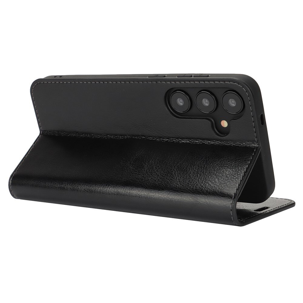Coque portefeuille en cuir Veritable Samsung Galaxy S25 Plus, Noir