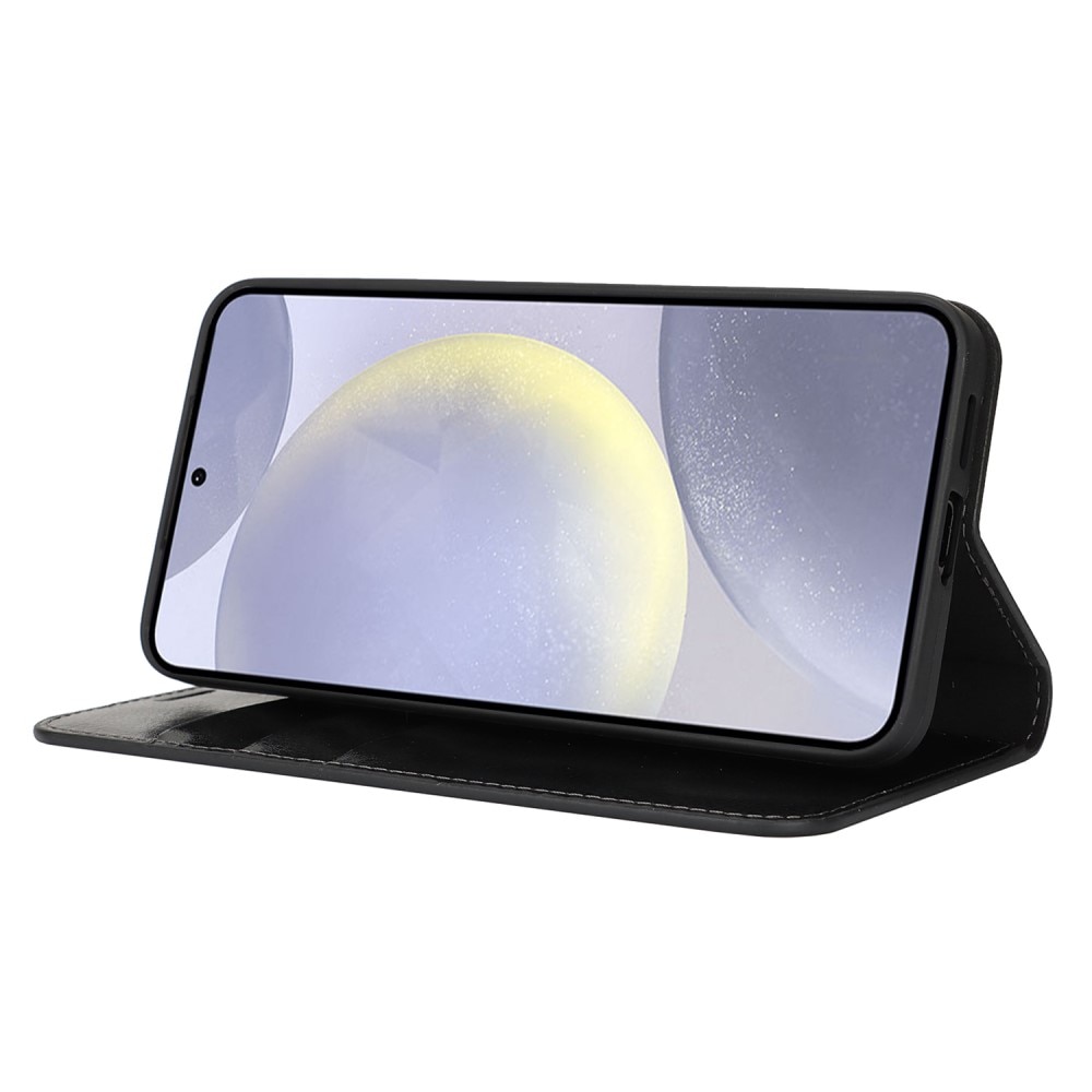 Coque portefeuille en cuir Veritable Samsung Galaxy S25 Plus, Noir