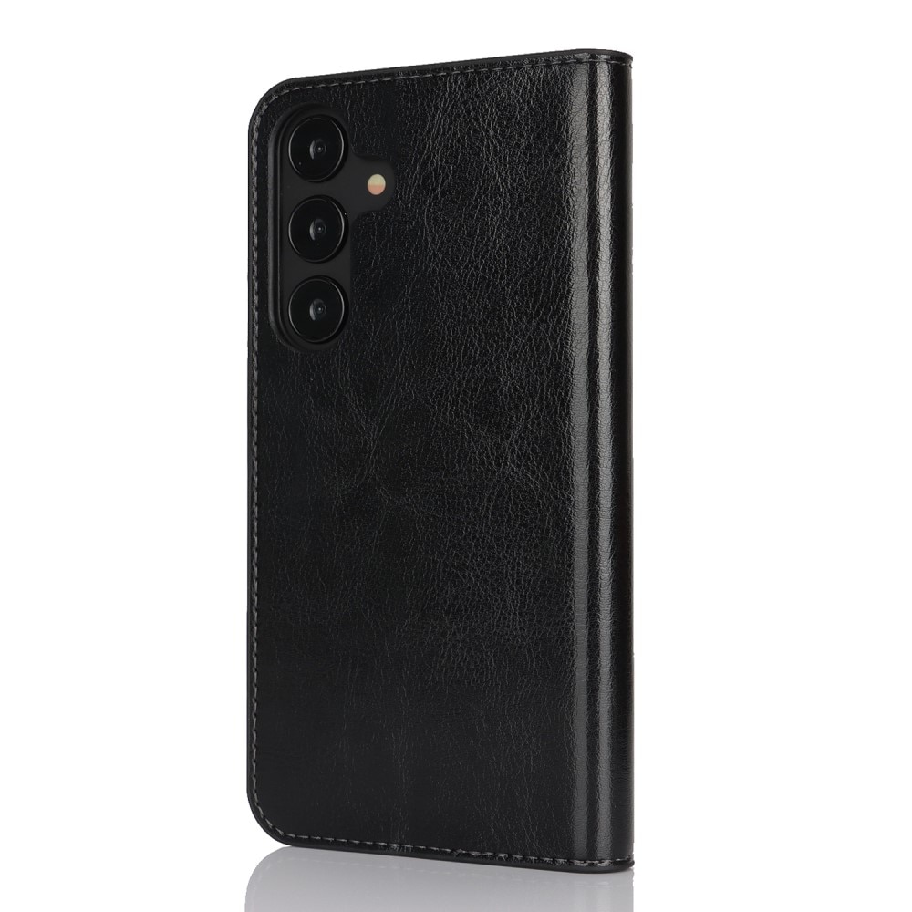 Coque portefeuille en cuir Veritable Samsung Galaxy S25 Plus, Noir
