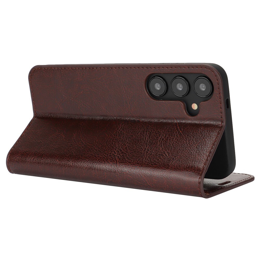 Coque portefeuille en cuir Veritable Samsung Galaxy S25 Plus, Marron foncé