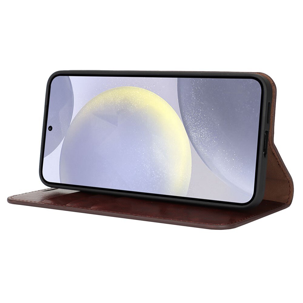 Coque portefeuille en cuir Veritable Samsung Galaxy S25 Plus, Marron foncé
