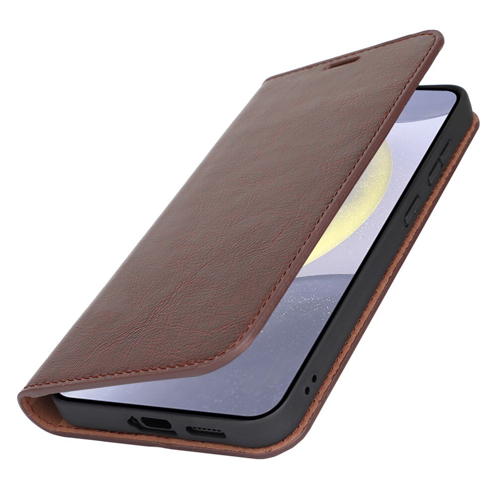 Coque portefeuille en cuir Veritable Samsung Galaxy S25 Plus, Marron foncé