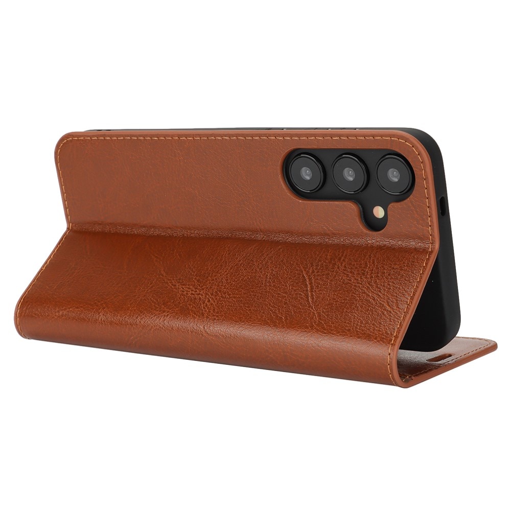 Coque portefeuille en cuir Veritable Samsung Galaxy S25 Plus, Marron