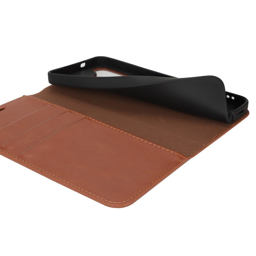 Coque portefeuille en cuir Veritable Samsung Galaxy S25 Plus, Marron