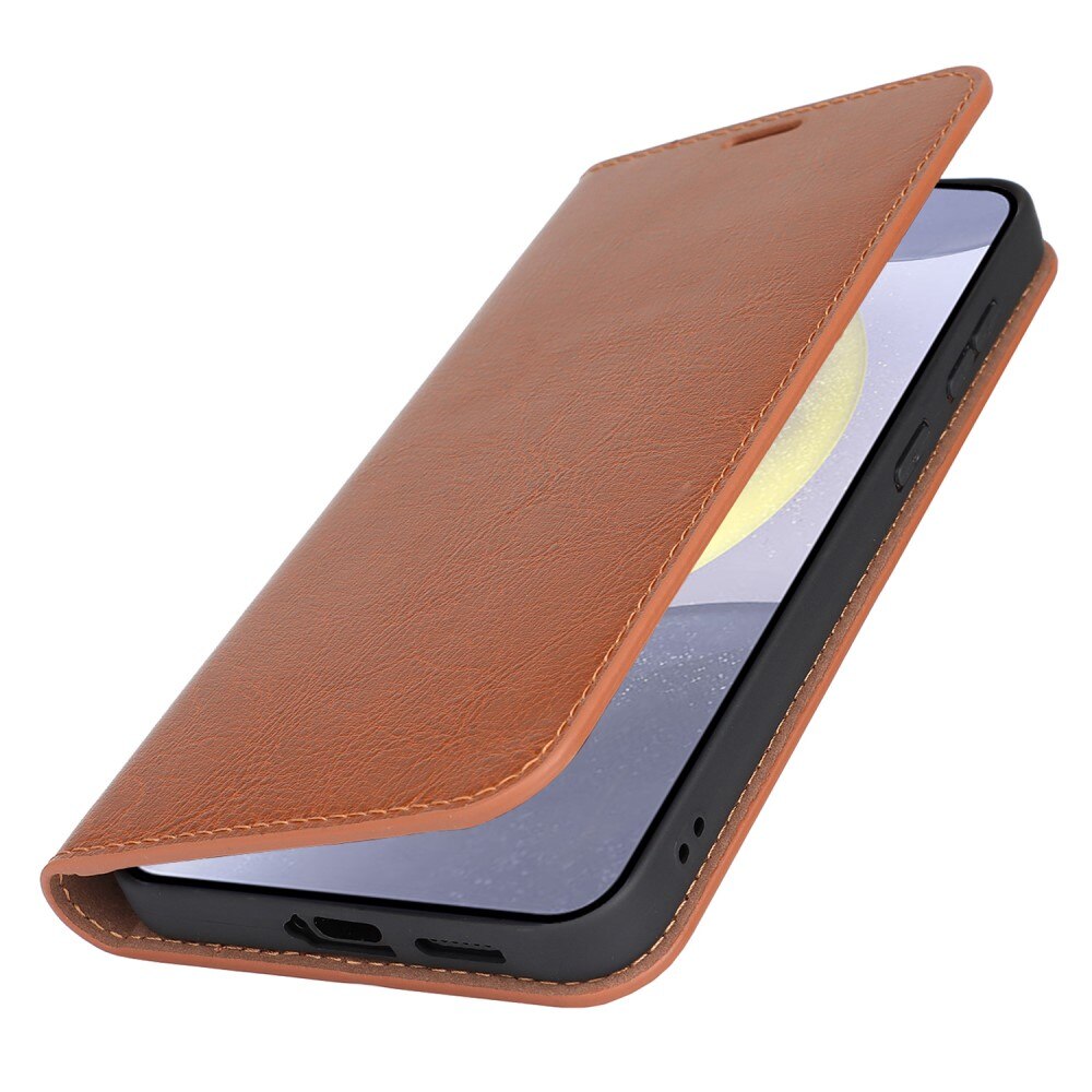 Coque portefeuille en cuir Veritable Samsung Galaxy S25 Plus, Marron