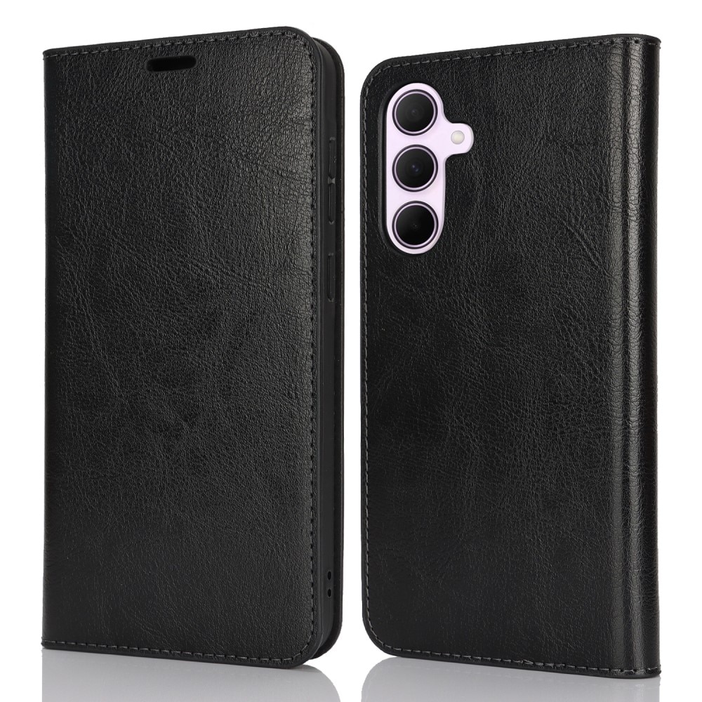 Coque portefeuille en cuir Veritable Samsung Galaxy A56, Noir
