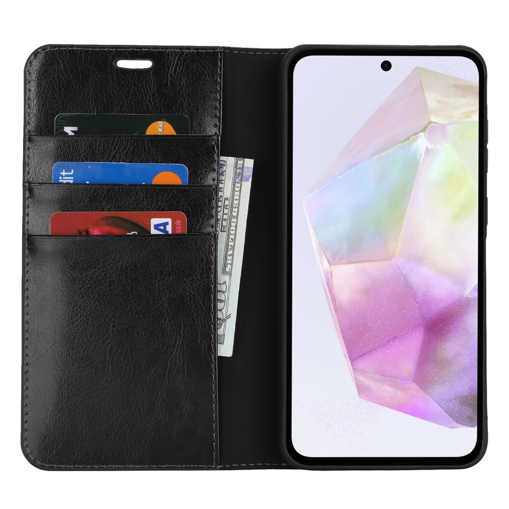 Coque portefeuille en cuir Veritable Samsung Galaxy A36, Noir